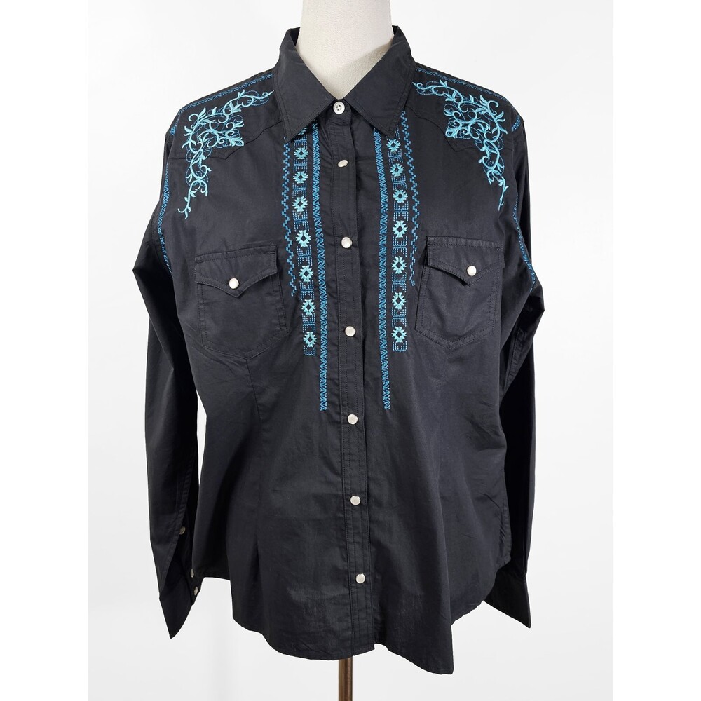 Panhandle XL Women's Black Turquoise Embrodered Western Shirt